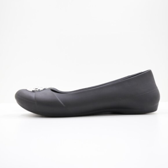 Crocs Gianna Black Rubber & Silver Medallion Lightweight Ballet Flats - 8 - Picture 1 of 7